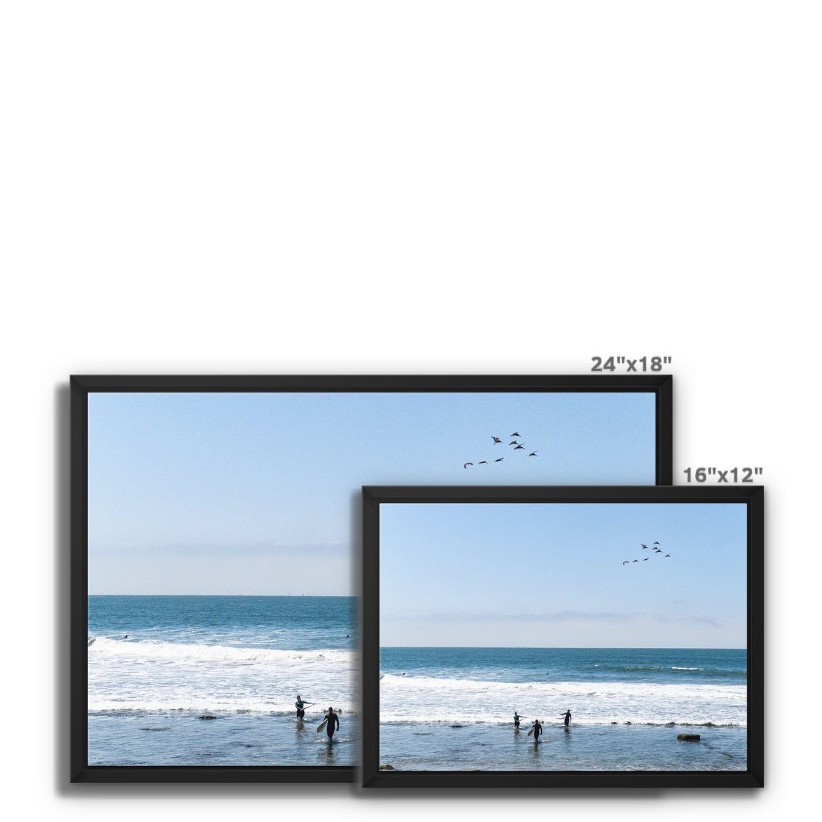 Flock of Surfers 2 Framed Canvas