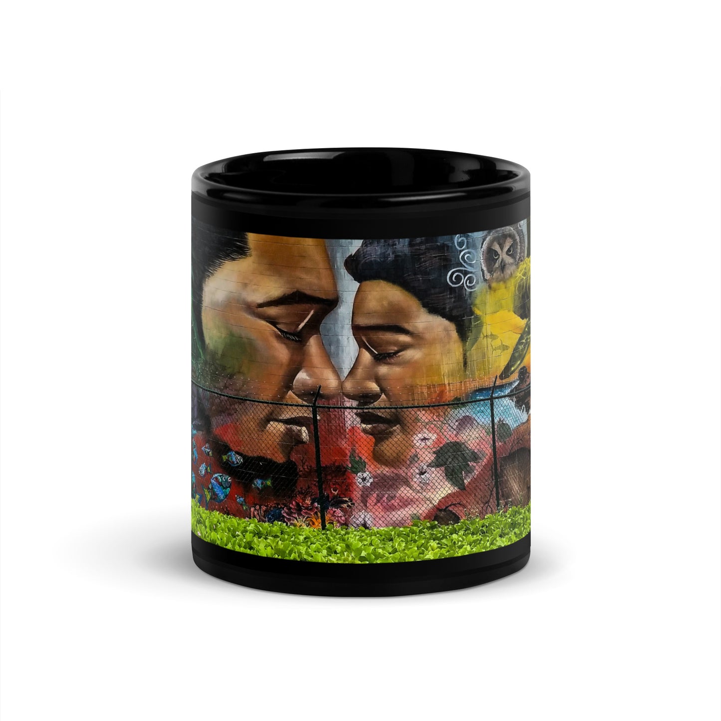 Protected Kiss {a black glossy mug}