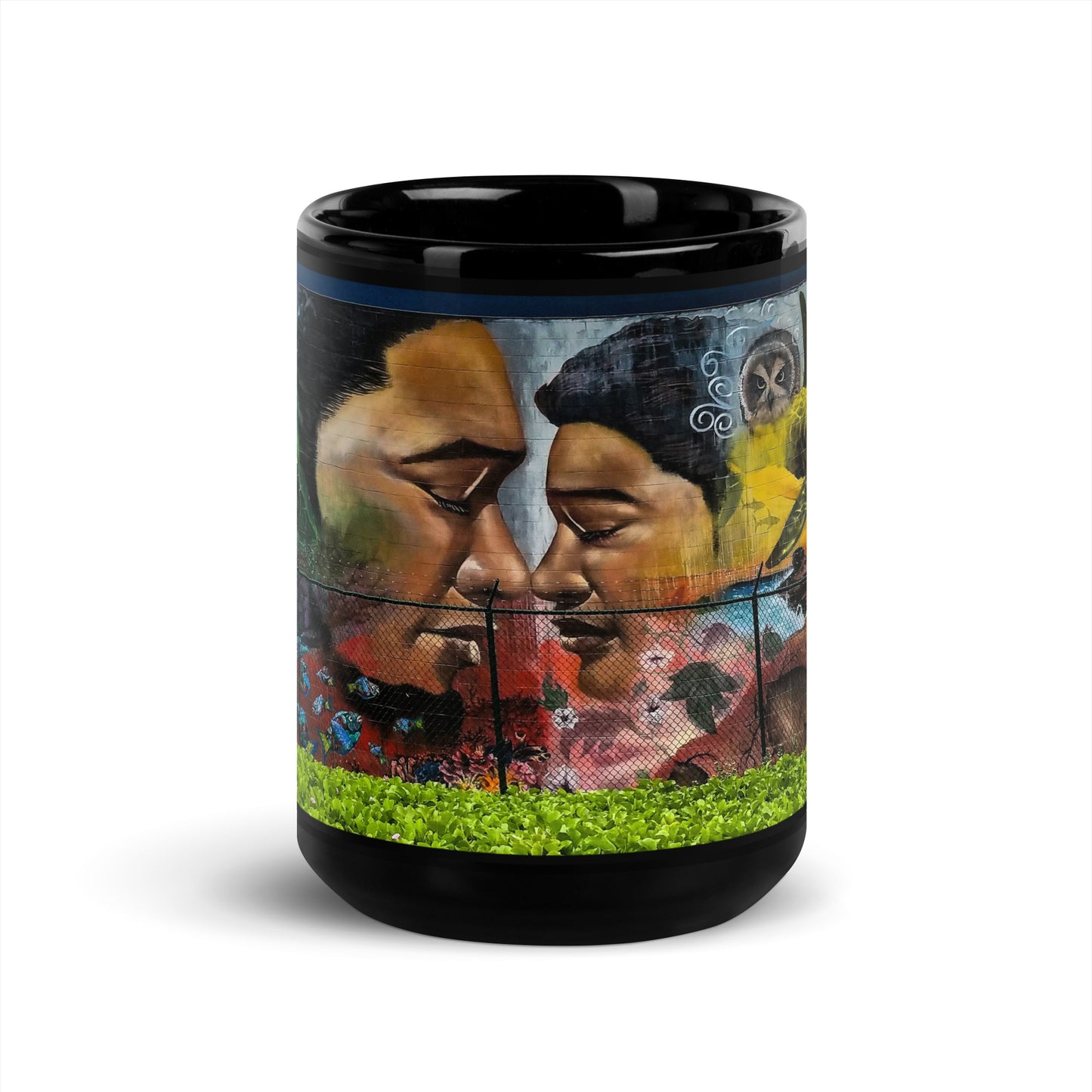 Protected Kiss {a black glossy mug}