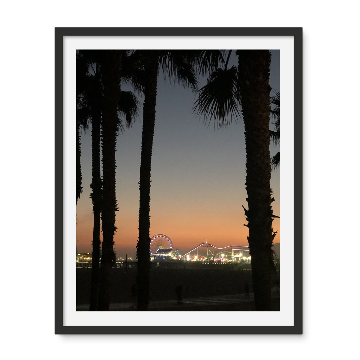 Santa Monica Pier at Sunset Framed Photo Tile